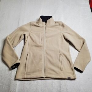 Roots 73 Womens Fleece Jacket Beige Full Zip Mock Neck Logo M